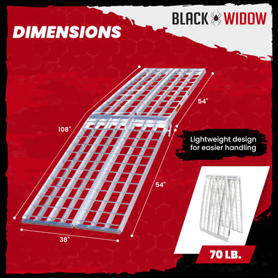Black Widow 9' Aluminum Folding Motorcycle Ramp, 1500Lb Ride-Up Ramps (Open Box)