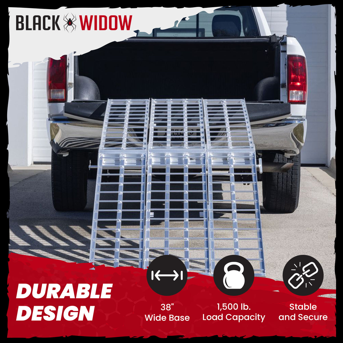 Black Widow 9' Aluminum Folding Motorcycle Ramp, 1500Lb Ride-Up Ramps (Open Box)