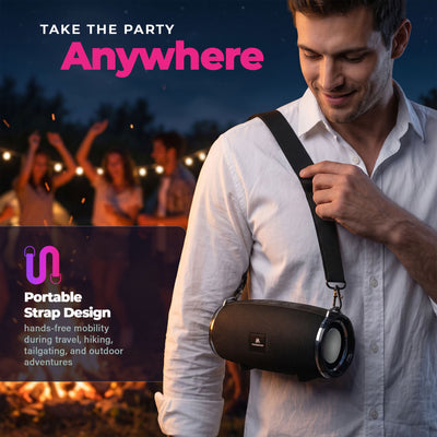 Max Power MPD189 Cyclone Rechargeable Bluetooth Speaker with Carry Strap, Black - VMInnovations