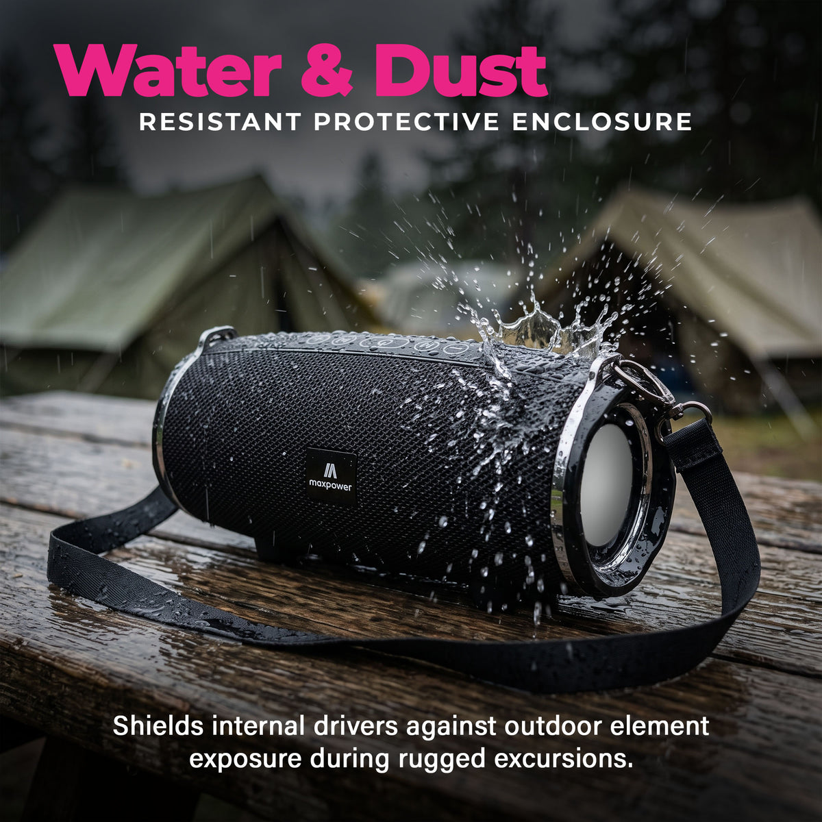 Max Power MPD189 Cyclone Rechargeable Bluetooth Speaker with Carry Strap, Black - VMInnovations