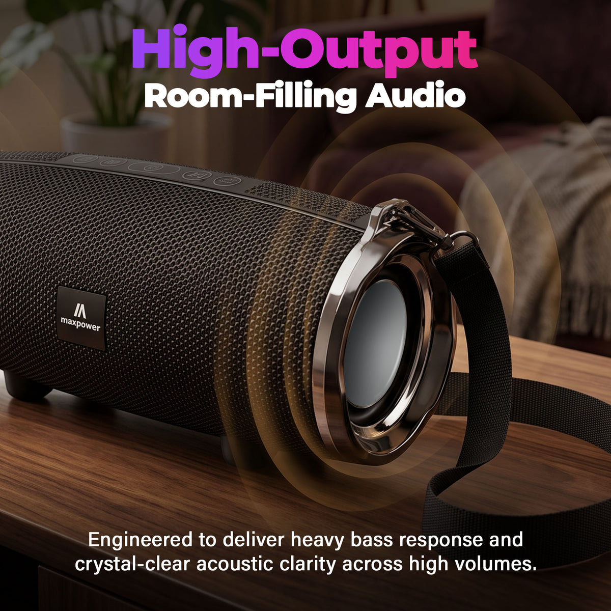 Max Power MPD189 Cyclone Rechargeable Bluetooth Speaker with Carry Strap, Black - VMInnovations