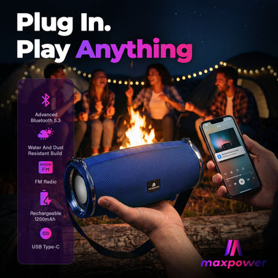 Max Power MPD189 Cyclone Rechargeable Bluetooth Speaker with Carry Strap, Blue - VMInnovations