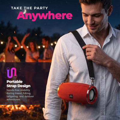 Max Power MPD189 Cyclone Rechargeable Bluetooth Speaker with Carry Strap, Red - VMInnovations
