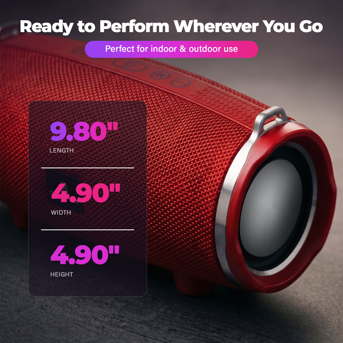 Max Power MPD189 Cyclone Rechargeable Bluetooth Speaker with Carry Strap, Red - VMInnovations