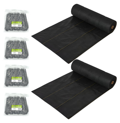 DeWitt 2 Pack P3 Pro 5 Weed Barrier & 4 Pack U-Shaped Rounded Top Anchor Pins