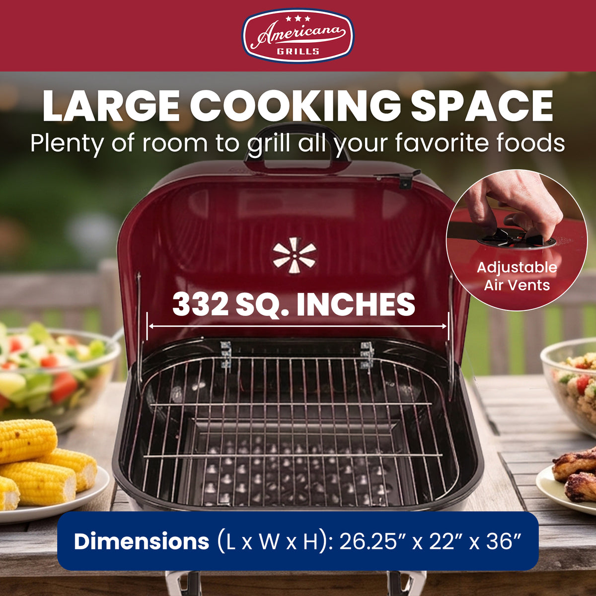Americana Walk-A-Bout 4250 Series Portable Charcoal Grill, Preassembled, Red - VMInnovations