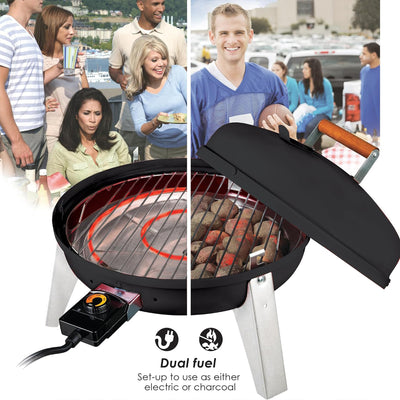 Americana Wherever Grill Dual-Fuel Portable Electric & Charcoal BBQ Grill, Black
