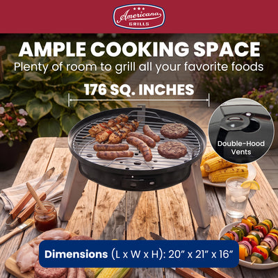 Americana Wherever Grill Dual-Fuel Portable Electric & Charcoal BBQ Grill, Black