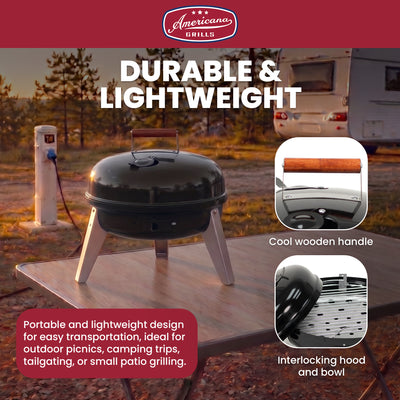 Americana Wherever Grill Dual-Fuel Portable Electric & Charcoal BBQ Grill, Black