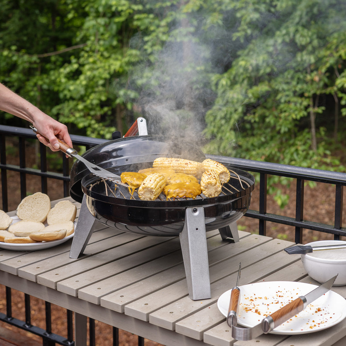 Americana Wherever Grill Dual-Fuel Portable Electric & Charcoal BBQ Grill, Black