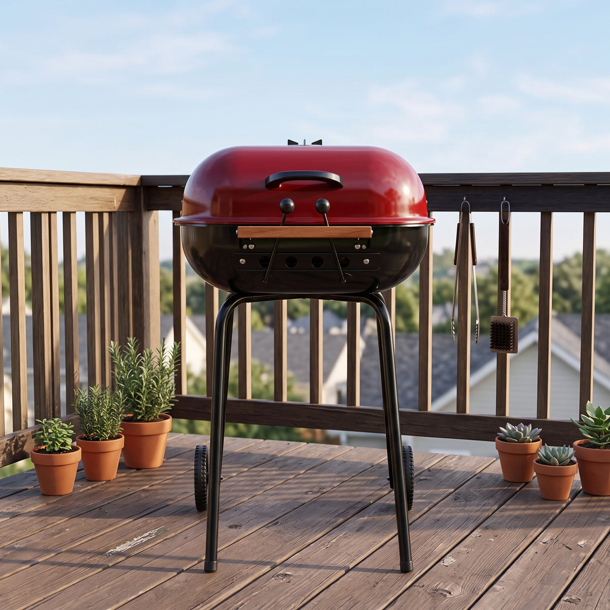 Americana The Swinger Portable Charcoal Grill, Outdoor BBQ with Wheels, Red - VMInnovations