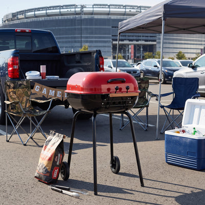 Americana The Swinger Portable Charcoal Grill, Outdoor BBQ with Wheels, Red - VMInnovations