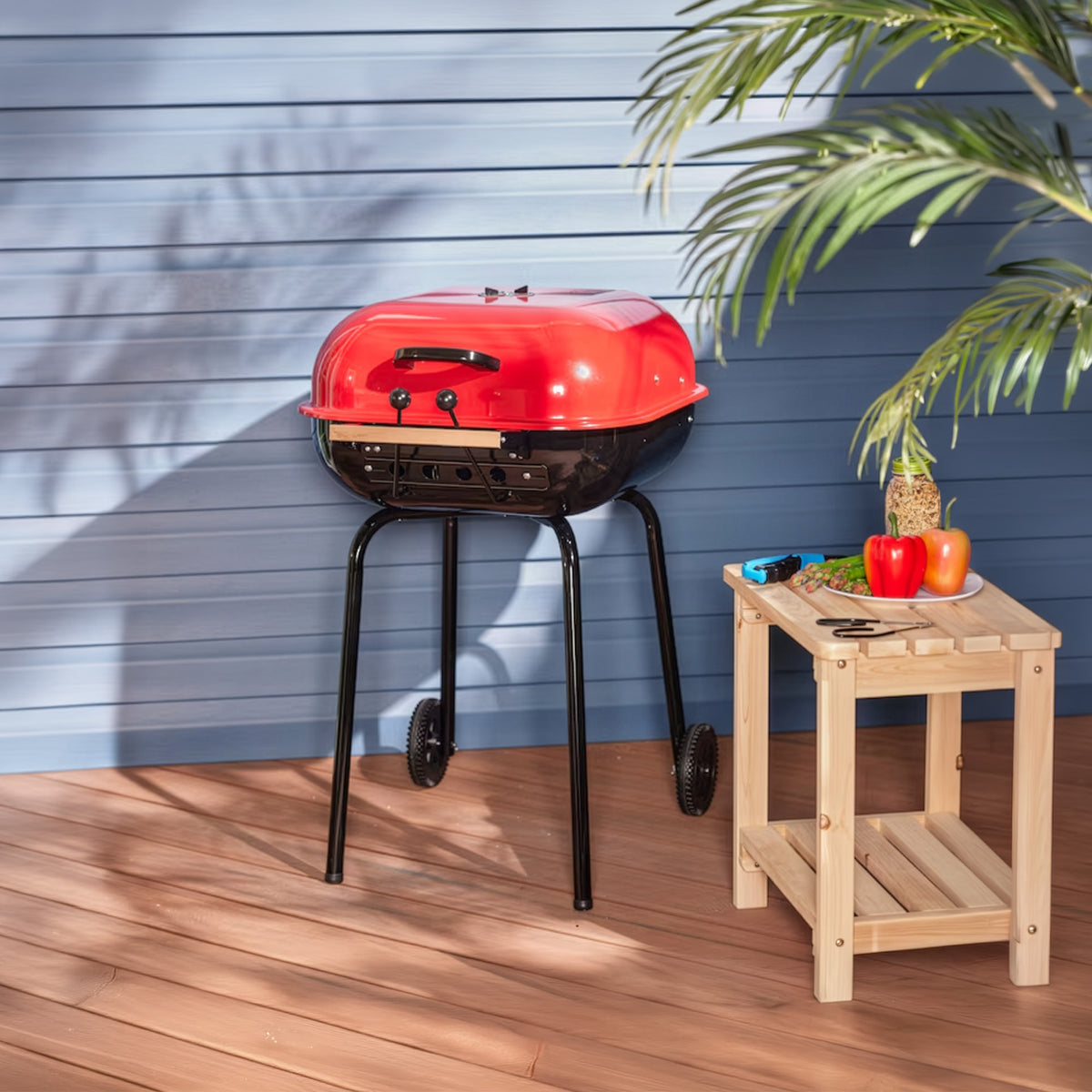 Americana The Swinger Portable Charcoal Grill, Outdoor BBQ with Wheels, Red - VMInnovations