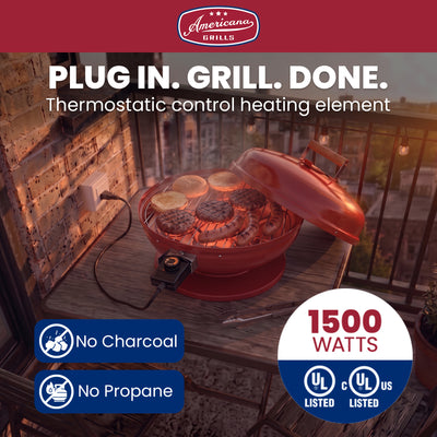 Americana Grills Lock N' Go Electric Grill for Outdoor Cooking, Red (Open Box)