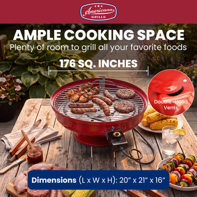 Americana Grills Lock N' Go Electric Grill for Outdoor Cooking, Red (Open Box)