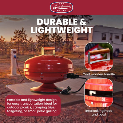Americana Grills Lock N' Go Electric Grill for Outdoor Cooking, Red (Open Box)