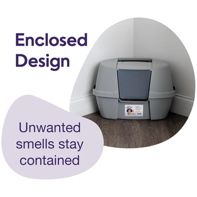Litter Genie Covered Corner Cat Litter Box w/ Front Door Flap, Scoop w/ Handles - VMInnovations