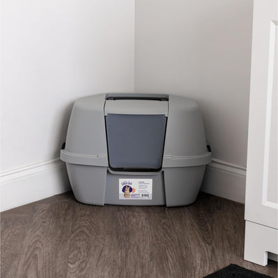 Litter Genie Covered Corner Cat Litter Box w/ Front Door Flap, Scoop w/ Handles - VMInnovations