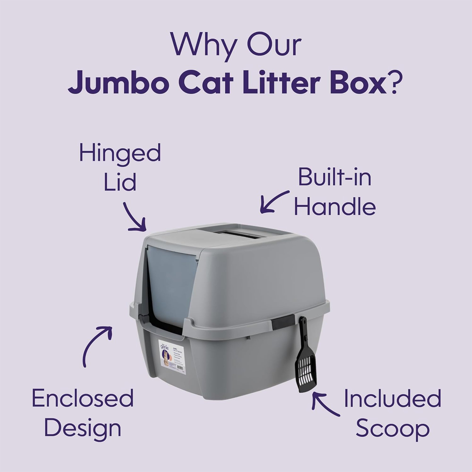 Litter Genie Covered Cat Litter Box with Front Door Flap Scoop with Handles - VMInnovations