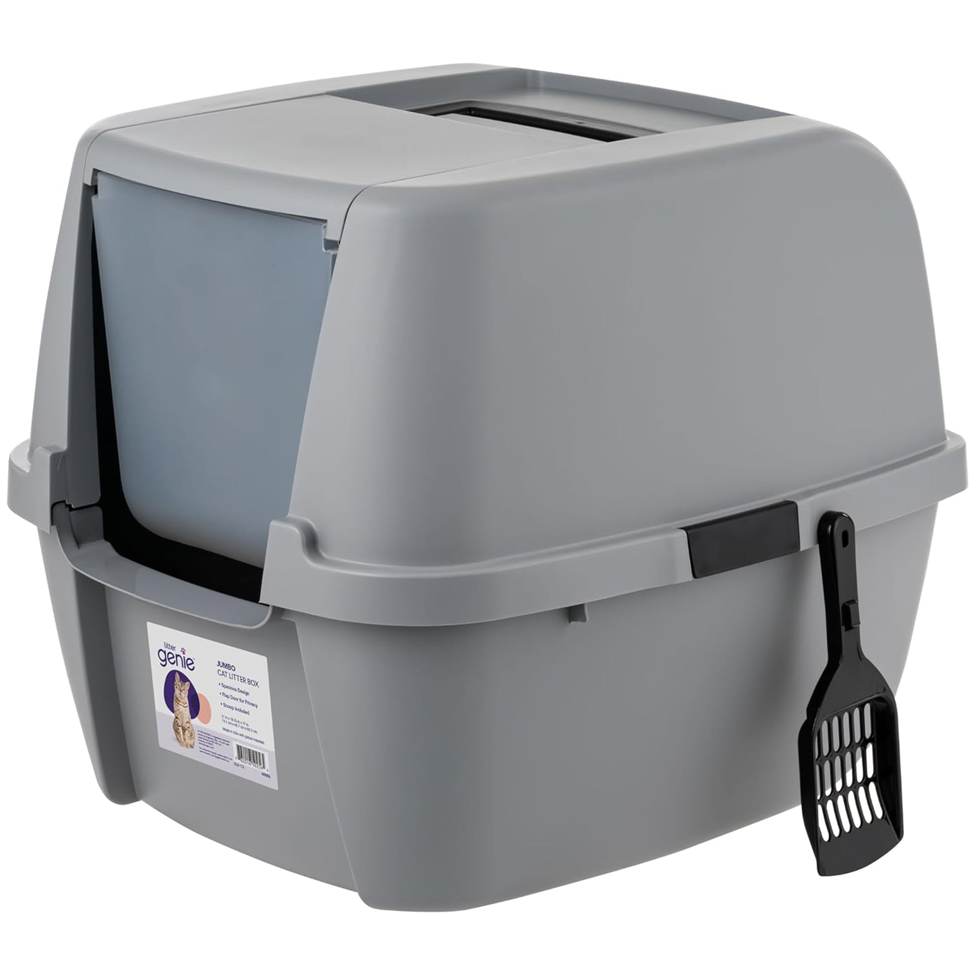 Litter Genie Covered Cat Litter Box with Front Door Flap Scoop with Handles - VMInnovations