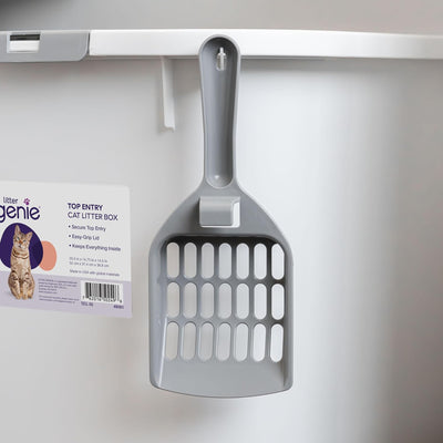 Litter Genie Large Cat Litter Box, Top Entry w/ Catching Lid & Scoop, White/Gray - VMInnovations