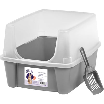 IRIS USA Large High Sided Cat Litter Box, Open Top, Scatter Shield, Scoop, Gray - VMInnovations