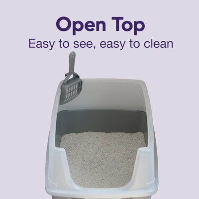 IRIS USA Large High Sided Cat Litter Box, Open Top, Scatter Shield, Scoop, Gray - VMInnovations