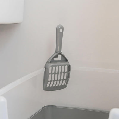 IRIS USA Large High Sided Cat Litter Box, Open Top, Scatter Shield, Scoop, Gray - VMInnovations
