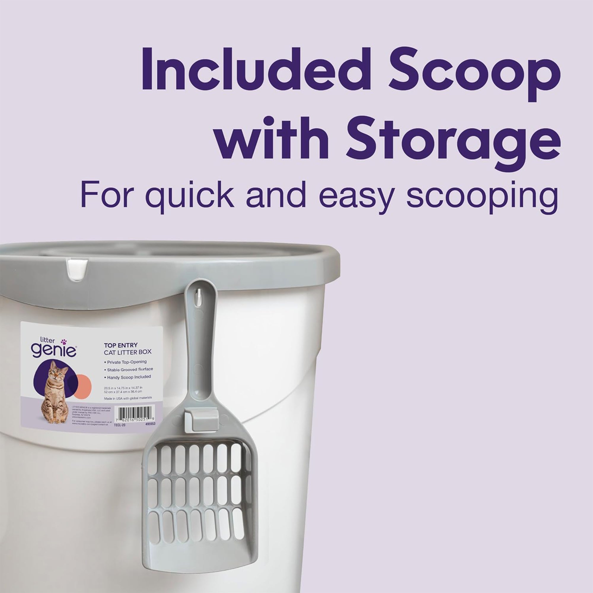 IRIS USA Cat Litter Box, Large Top Entry with Catching Lid & Scoop, White/Gray - VMInnovations