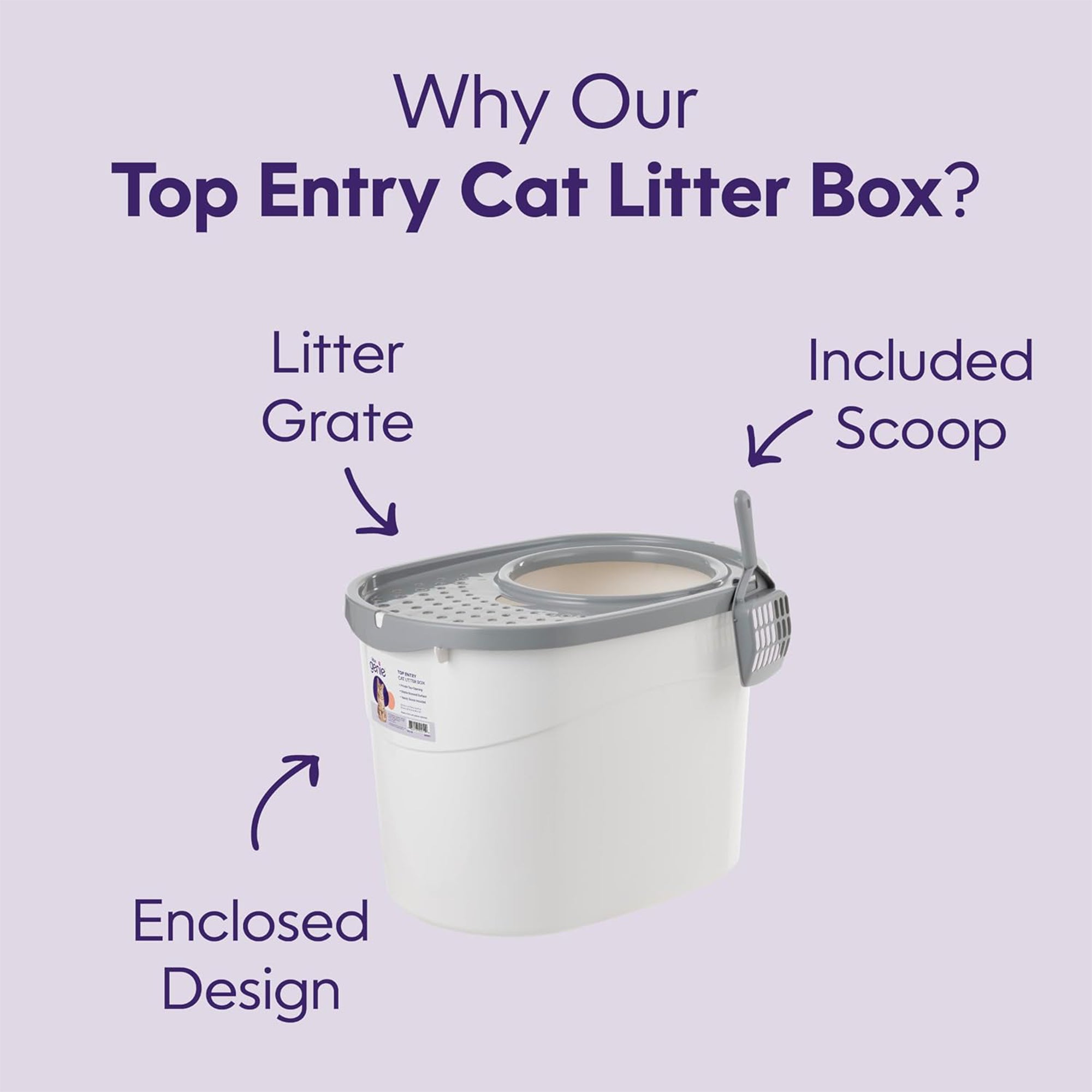 IRIS USA Cat Litter Box, Large Top Entry with Catching Lid & Scoop, White/Gray - VMInnovations