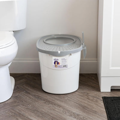IRIS USA Cat Litter Box, Large Top Entry with Catching Lid & Scoop, White/Gray - VMInnovations