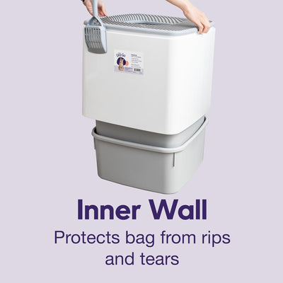 Litter Genie Cat Litter Box, Square Top Entry w/Catching Lid & Scoop, White/Gray - VMInnovations