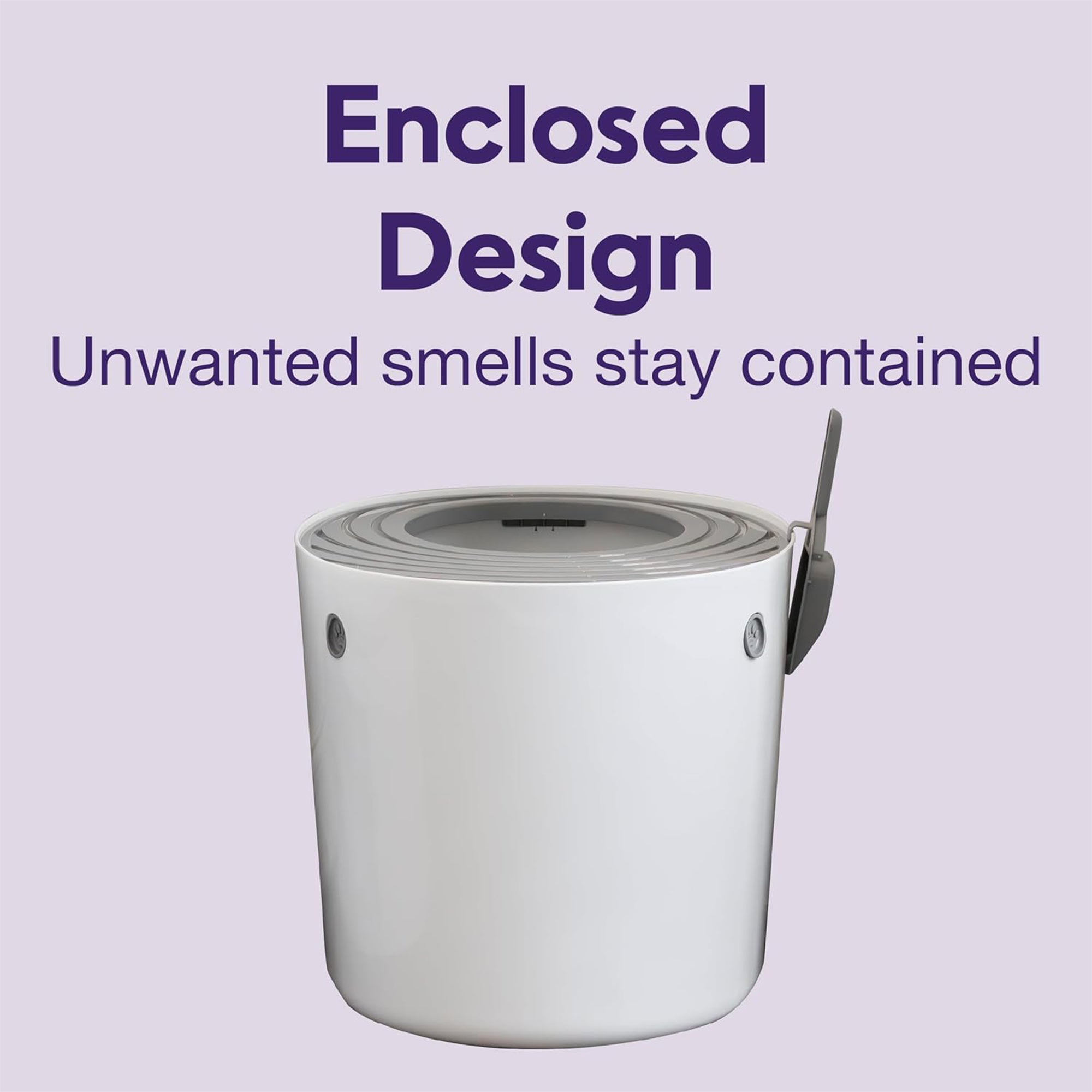 Litter Genie Cat Litter Box, Round Top Entry w/ Catching Lid & Scoop, White/Gray - VMInnovations
