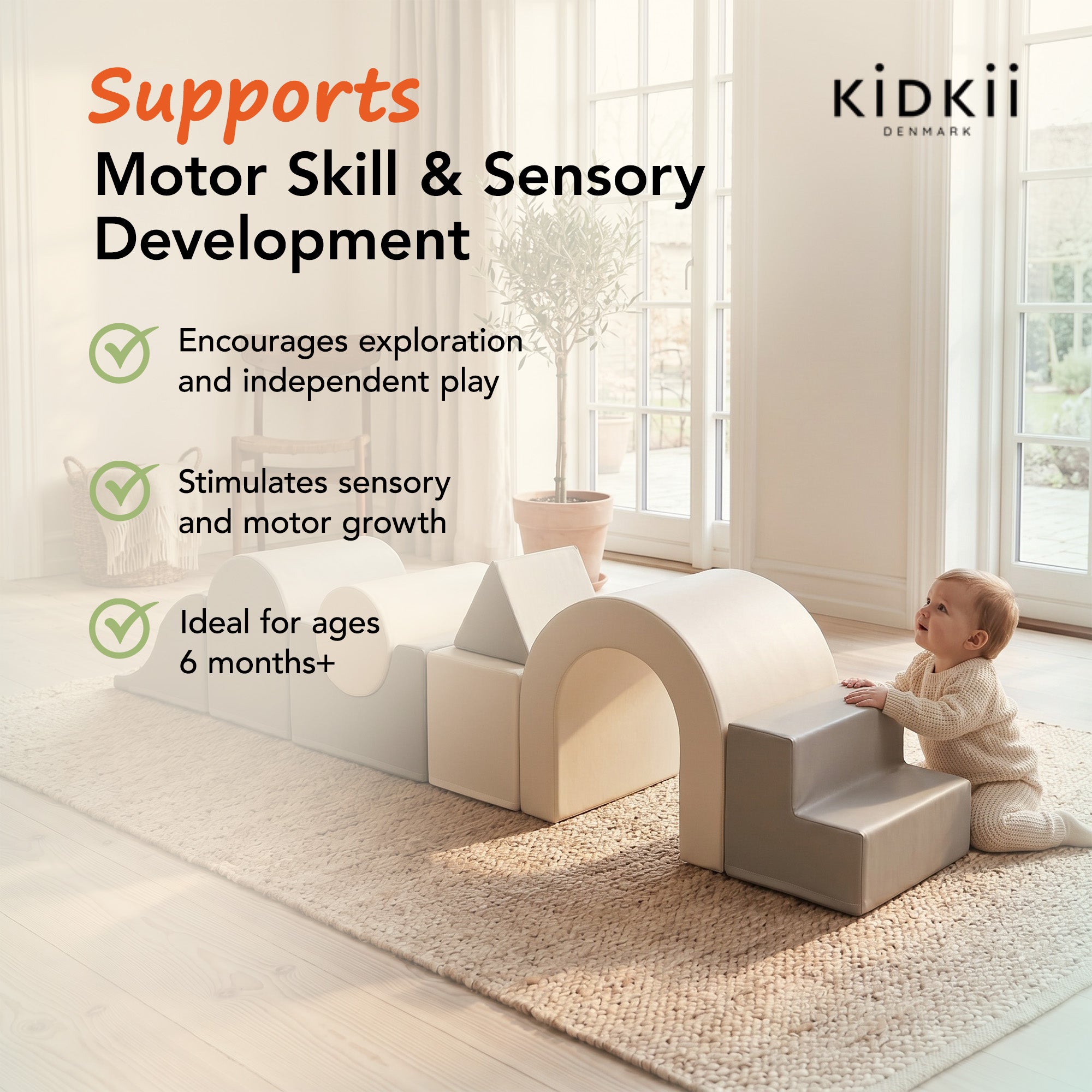 KIDKII Lux Play Set 8-Piece Foam Climbing & Motor Skill Play Kit, Grey/White - VMInnovations