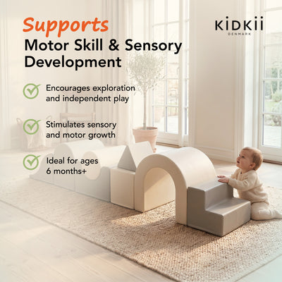 KIDKII Lux Play Set 8-Piece Foam Climbing & Motor Skill Play Kit, Grey/White - VMInnovations