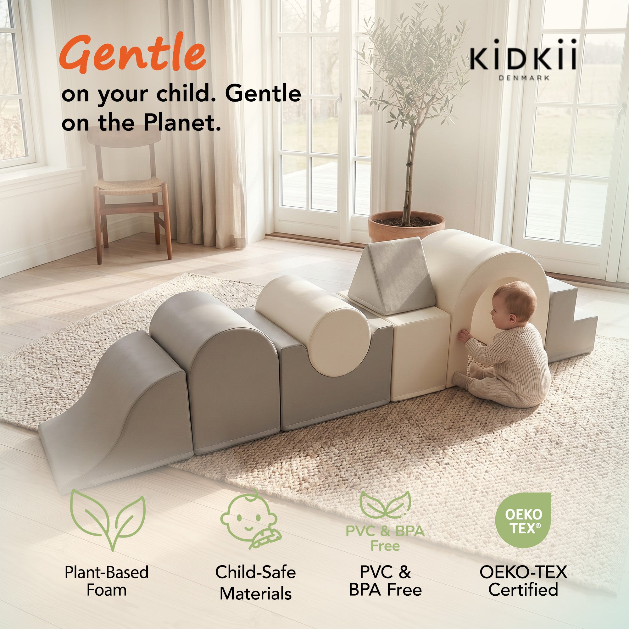 KIDKII Lux Play Set 8-Piece Foam Climbing & Motor Skill Play Kit, Grey/White - VMInnovations