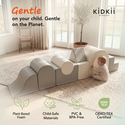 KIDKII Lux Play Set 8-Piece Foam Climbing & Motor Skill Play Kit, Grey/White - VMInnovations
