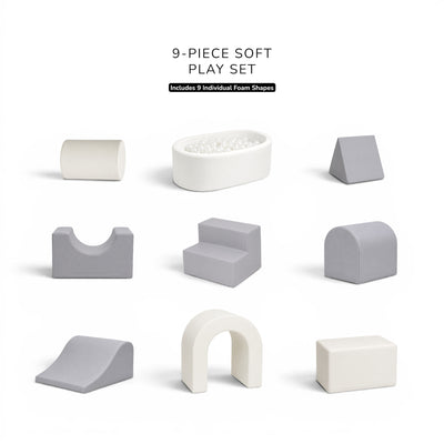 KIDKII Lux Play Set 9-Piece Foam Climbing & Motor Skill Play Kit, Grey/White - VMInnovations