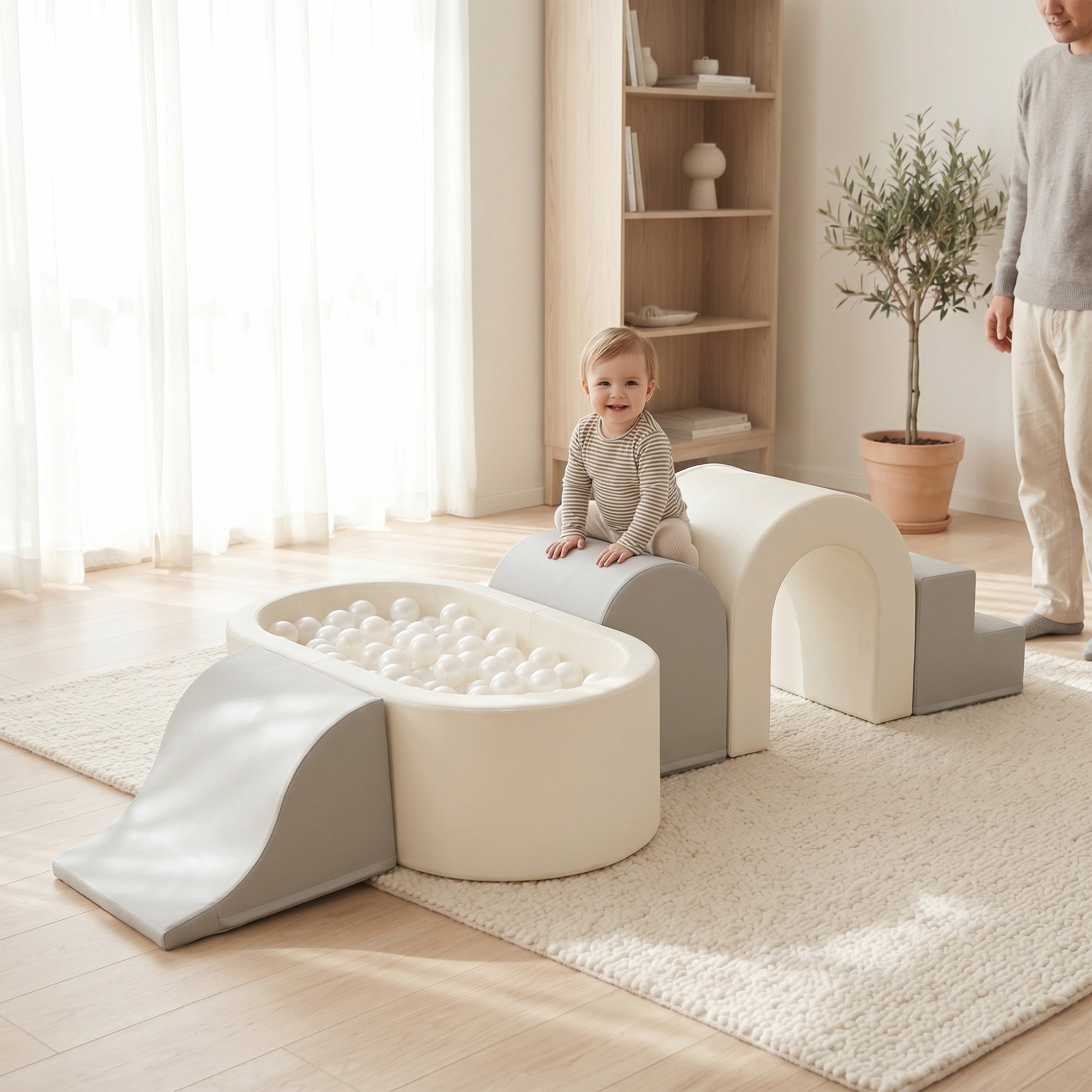 KIDKII Lux Play Set 9-Piece Foam Climbing & Motor Skill Play Kit, Grey/White - VMInnovations