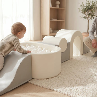 KIDKII Lux Play Set 9-Piece Foam Climbing & Motor Skill Play Kit, Grey/White - VMInnovations