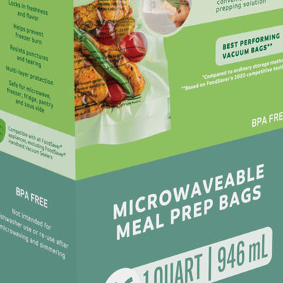FoodSaver 32-Count Microwavable Meal Prep Vacuum Seal Bags, Leakproof, 1 Quart