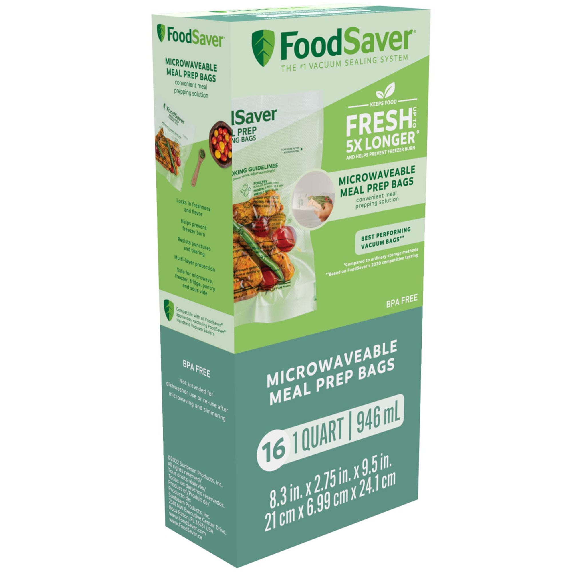FoodSaver 32-Count Microwavable Meal Prep Vacuum Seal Bags, Leakproof, 1 Quart