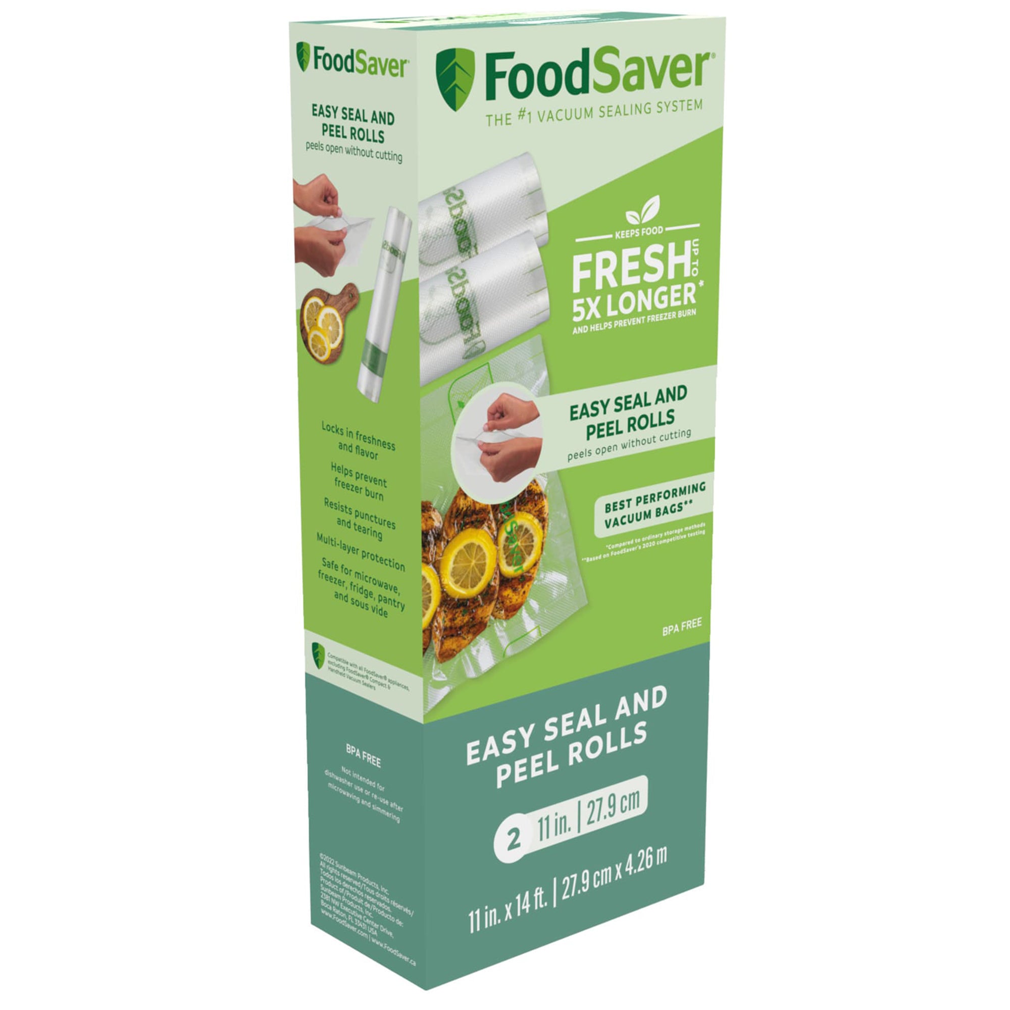 FoodSaver Easy Seal and Peel Vacuum Seal Rolls, No Cutting, 11" x 14', 6 Pack