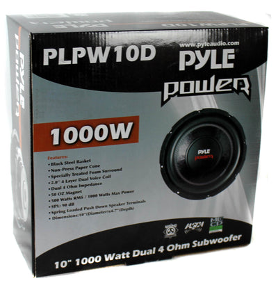 Pyle 10 Inch 1000 Watts Car Audio Steel Basket DVC 4 Ohm Subwoofer (Open Box)