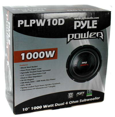 Pyle PLPW10D Power 10 Inch 1000 Watt 4 Ohm Car Audio Dual Voice Coil Subwoofer