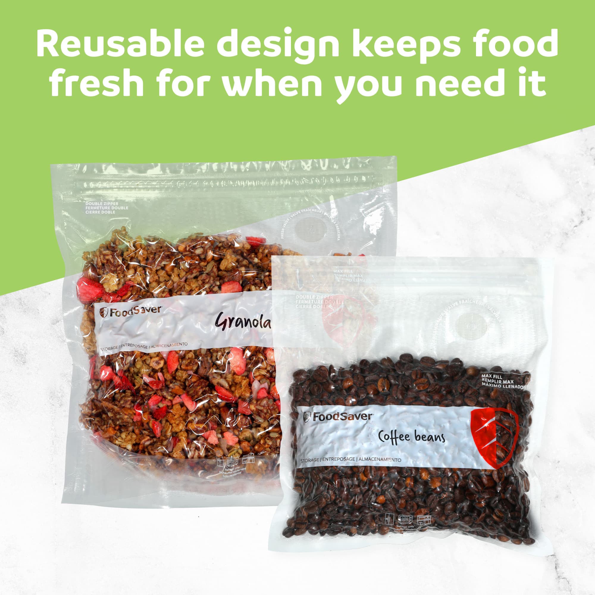 FoodSaver 22 Pack Reusable Quart Vacuum Zipper Bags, BPA-Free Freezer Storage