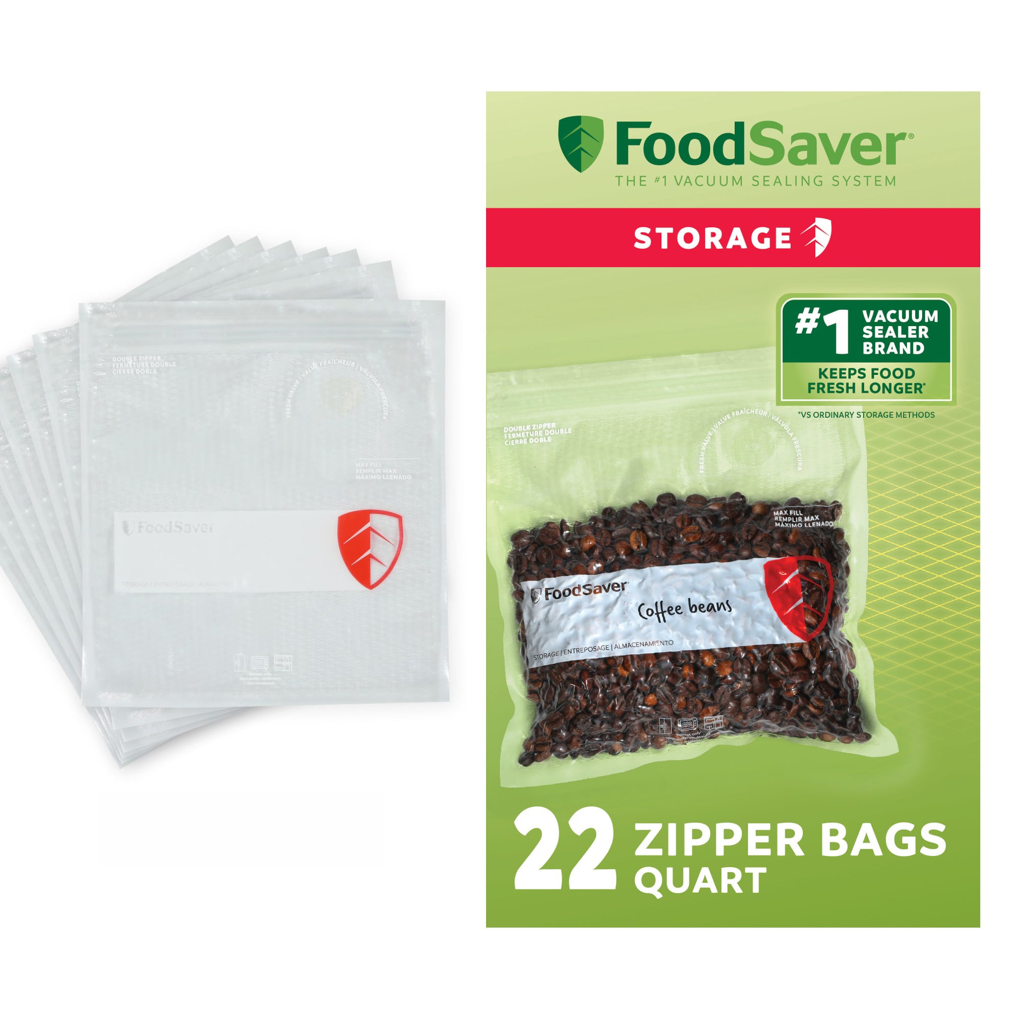 FoodSaver 44 Pack Reusable Quart Vacuum Zipper Bags, BPA-Free Freezer Storage - VMInnovations