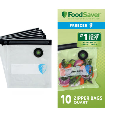FoodSaver 10 Pack Reusable Quart Vacuum Zipper Bags, BPA-Free Freezer Storage