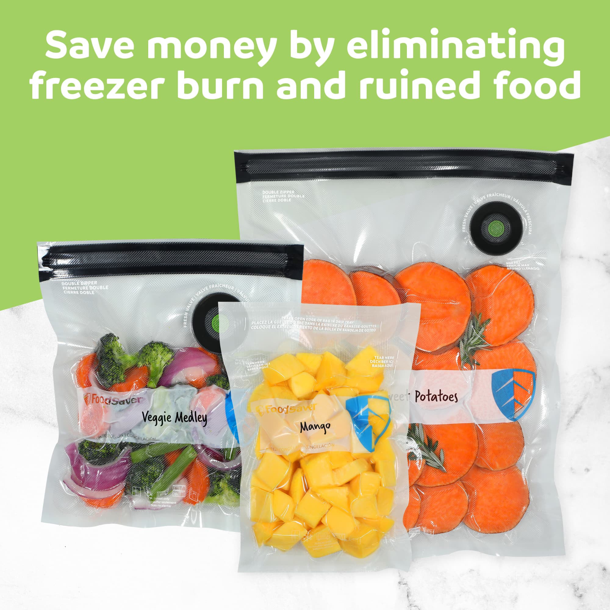 FoodSaver 8 Pack Reusable Gallon Vacuum Zipper Bags, Storage Bags for Food