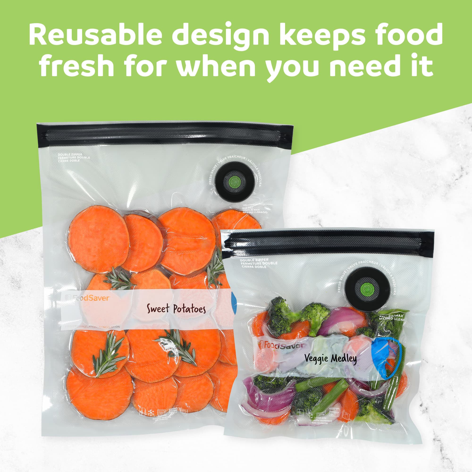 FoodSaver 8 Pack Reusable Gallon Vacuum Zipper Bags, Storage Bags for Food